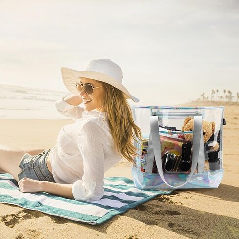 موسلانكا شنطة يد كبيرة شفافة للنساء للعمل والسفر والتسوق والرياضة (مع جيب بسحاب قابل للفصل)، شنطة شفافة, حقيبة شفافة in Kuwait