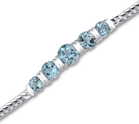 PEORA Swiss Blue Topaz 5-Stone Bracelet for Women 925 Sterling Silver, Natural Gemstone, 5 Carats total Round Shape, 7 1/2 inch length in Saudi Arabia
