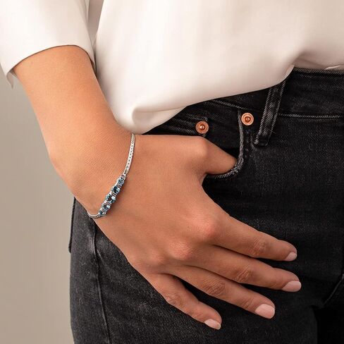 PEORA Swiss Blue Topaz 5-Stone Bracelet for Women 925 Sterling Silver, Natural Gemstone, 5 Carats total Round Shape, 7 1/2 inch length in Saudi Arabia