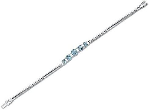 PEORA Swiss Blue Topaz 5-Stone Bracelet for Women 925 Sterling Silver, Natural Gemstone, 5 Carats total Round Shape, 7 1/2 inch length in Saudi Arabia