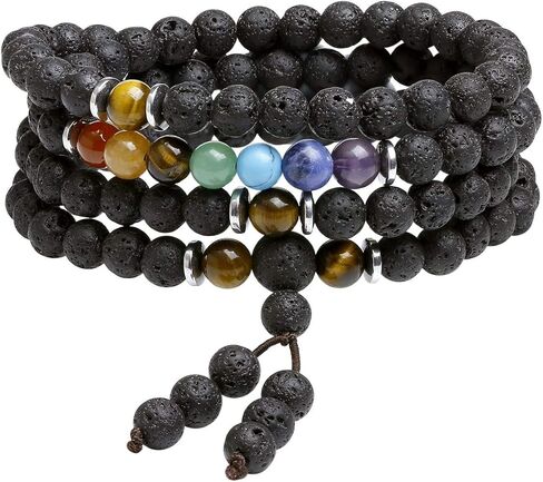 GEHECRST طبيعي 6 مم متعدد الطبقات 108 خرز صلاة مالا سوار ريكي 7 شقرا شفاء كريستال أحجار كريمة قلادة حماية التأمل مجوهرات للرجال والنساء in Kuwait