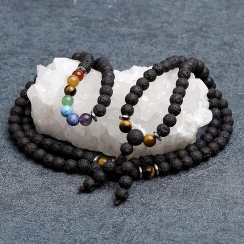 GEHECRST طبيعي 6 مم متعدد الطبقات 108 خرز صلاة مالا سوار ريكي 7 شقرا شفاء كريستال أحجار كريمة قلادة حماية التأمل مجوهرات للرجال والنساء in Kuwait