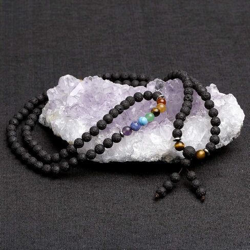 GEHECRST طبيعي 6 مم متعدد الطبقات 108 خرز صلاة مالا سوار ريكي 7 شقرا شفاء كريستال أحجار كريمة قلادة حماية التأمل مجوهرات للرجال والنساء in Kuwait