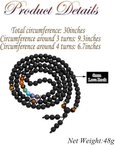 GEHECRST طبيعي 6 مم متعدد الطبقات 108 خرز صلاة مالا سوار ريكي 7 شقرا شفاء كريستال أحجار كريمة قلادة حماية التأمل مجوهرات للرجال والنساء in Kuwait