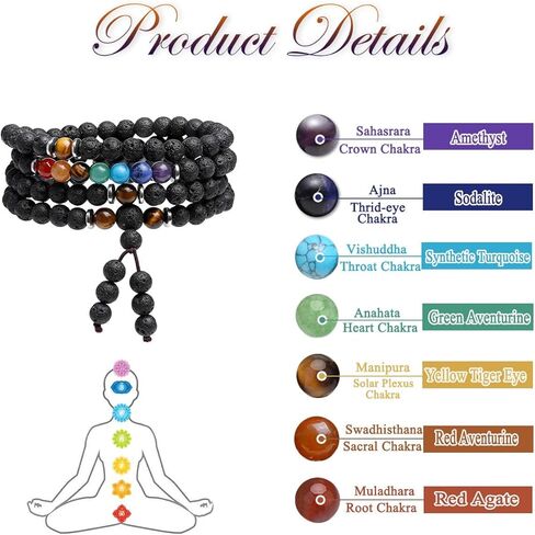 GEHECRST طبيعي 6 مم متعدد الطبقات 108 خرز صلاة مالا سوار ريكي 7 شقرا شفاء كريستال أحجار كريمة قلادة حماية التأمل مجوهرات للرجال والنساء in Kuwait