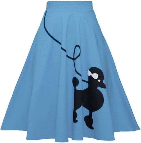 CHARTOU Women's 50s Cute Poodle Zipper Back Ruffled Swing A-Line Skirt in Kuwait