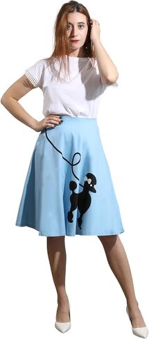 CHARTOU Women's 50s Cute Poodle Zipper Back Ruffled Swing A-Line Skirt in Kuwait