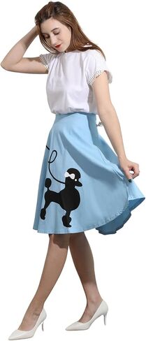 CHARTOU Women's 50s Cute Poodle Zipper Back Ruffled Swing A-Line Skirt in Kuwait