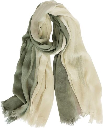 GERINLY Two Tone Linen Scarf Wraps Basic Textured Scarf Hemp Shawl in Kuwait