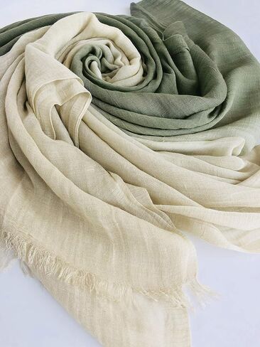 GERINLY Two Tone Linen Scarf Wraps Basic Textured Scarf Hemp Shawl in Kuwait