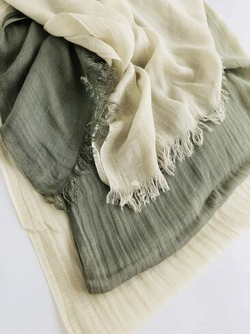GERINLY Two Tone Linen Scarf Wraps Basic Textured Scarf Hemp Shawl in Kuwait