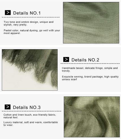 GERINLY Two Tone Linen Scarf Wraps Basic Textured Scarf Hemp Shawl in Kuwait