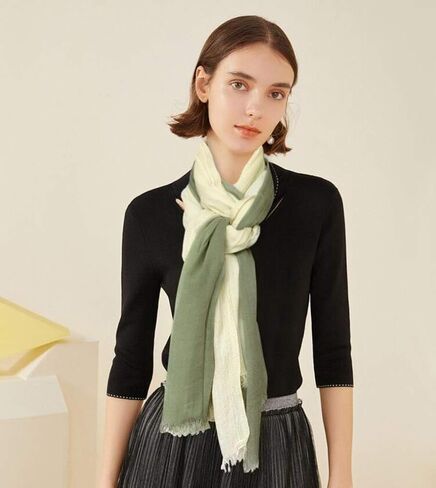 GERINLY Two Tone Linen Scarf Wraps Basic Textured Scarf Hemp Shawl in Kuwait