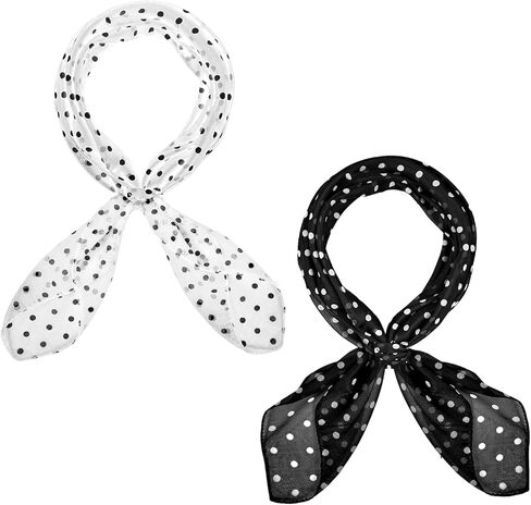 Jolbndcv 1950s وشاح شيفون منقط ريترو وشاح رقبة مربع عتيق، أسود، أبيض، كبير in Kuwait