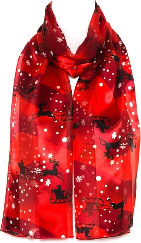 Hat To Socks Christmas Snowflakes Santa on Sleigh Chiffon Satin Scarf in Kuwait