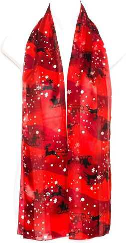 Hat To Socks Christmas Snowflakes Santa on Sleigh Chiffon Satin Scarf in Kuwait