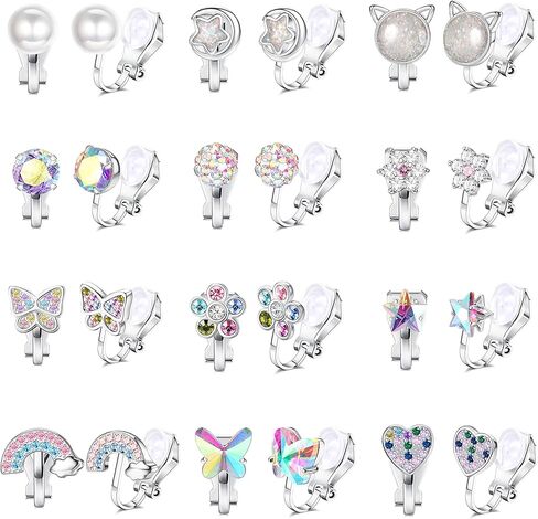 كاسيكا 12 زوج من الاقراط بمشبك للنساء والفتيات، لا تسبب الحساسية، اقراط لطيفة على شكل فراشة وزهور ولؤلؤ وقوس قزح، اقراط للنساء متعددة الالوان غير مثقوبة، معدن زركونيا مكعب, معدن, مكعب زركونيا in Kuwait