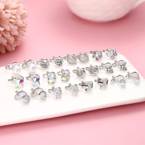 كاسيكا 12 زوج من الاقراط بمشبك للنساء والفتيات، لا تسبب الحساسية، اقراط لطيفة على شكل فراشة وزهور ولؤلؤ وقوس قزح، اقراط للنساء متعددة الالوان غير مثقوبة، معدن زركونيا مكعب, معدن, مكعب زركونيا in Kuwait