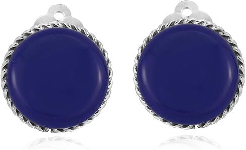 AeraVida Vintage 18 mm Round Simulated Blue Lapis-Lazuli Button .925 Sterling Silver Clip On Earrings | Classic Sterling Silver Cuff Earrings for Women in Saudi Arabia