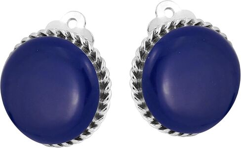 AeraVida Vintage 18 mm Round Simulated Blue Lapis-Lazuli Button .925 Sterling Silver Clip On Earrings | Classic Sterling Silver Cuff Earrings for Women in Saudi Arabia