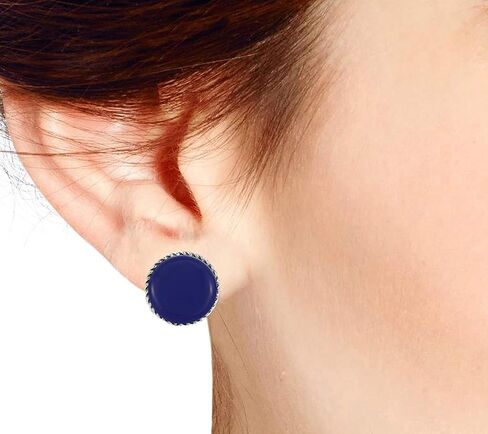 AeraVida Vintage 18 mm Round Simulated Blue Lapis-Lazuli Button .925 Sterling Silver Clip On Earrings | Classic Sterling Silver Cuff Earrings for Women in Saudi Arabia