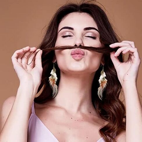 بوهو كليب على الأقراط لا مثقوب المسمار الخلفي البوهيمي حلم الماسك الريش تتدلى الأقراط موجة ورقة خمر اليدوية انخفاض الأقراط الطويلة للنساء في سن المراهقة الفتيات 2PCS in Saudi Arabia
