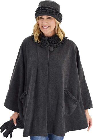 Le Moda Women's Ruffle Trim Polar Fleece Wrap with Matching Gloves and Hat | Winter Collection | One Size Fits All in Kuwait