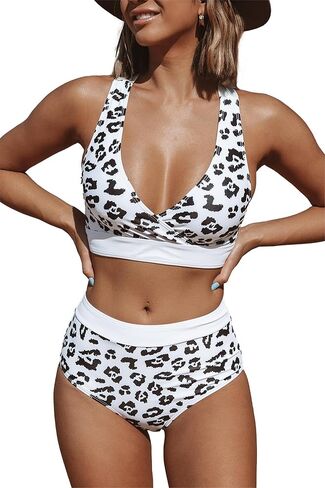 Popfeelings ليوبارد طباعة متقاطع الظهر بيكيني مجموعة المرأة 2 قطعة ملابس السباحة ثوب السباحة in Kuwait
