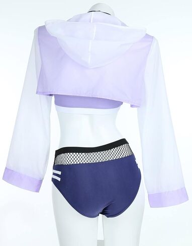 haikyuu Women Anime Derivative Bikini Set with Cover Up Jacket Halter Mesh Top and Shorts Two Piece Bathing Suit in Kuwait