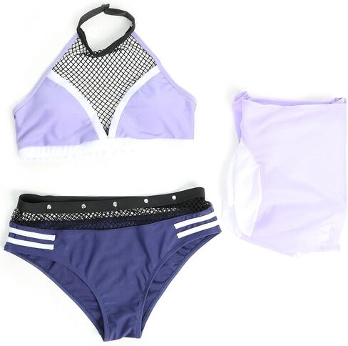 haikyuu Women Anime Derivative Bikini Set with Cover Up Jacket Halter Mesh Top and Shorts Two Piece Bathing Suit in Kuwait