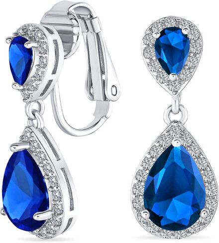 Vintage Style Bridal Cubic Zirconia Simulated Gemstone AAA CZ Halo Dangle Teardrop Chandelier Clip On Earrings For Women Silver Rose Gold Plated in Black Purple Blue Red Rose Pink Green Clear in Saudi Arabia