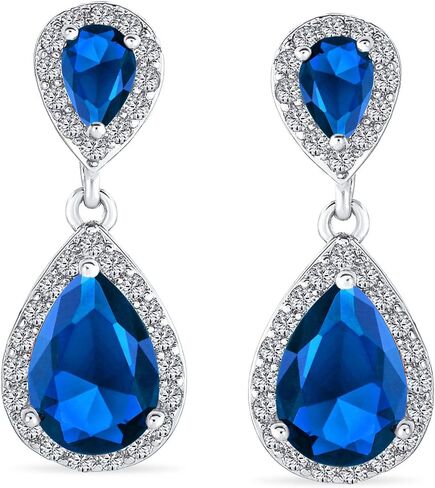 Vintage Style Bridal Cubic Zirconia Simulated Gemstone AAA CZ Halo Dangle Teardrop Chandelier Clip On Earrings For Women Silver Rose Gold Plated in Black Purple Blue Red Rose Pink Green Clear in Saudi Arabia