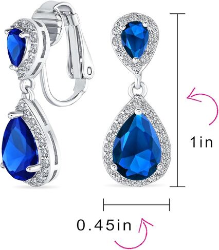Vintage Style Bridal Cubic Zirconia Simulated Gemstone AAA CZ Halo Dangle Teardrop Chandelier Clip On Earrings For Women Silver Rose Gold Plated in Black Purple Blue Red Rose Pink Green Clear in Saudi Arabia