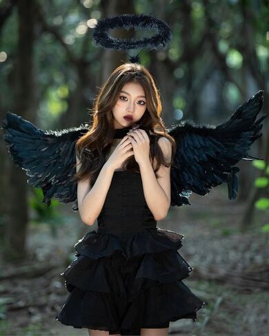 KROMPG أجنحة الملاك السوداء وأجنحة الهالة السوداء للبالغين أجنحة سوداء للنساء أجنحة سوداء للهالوين (متوسط) in Kuwait