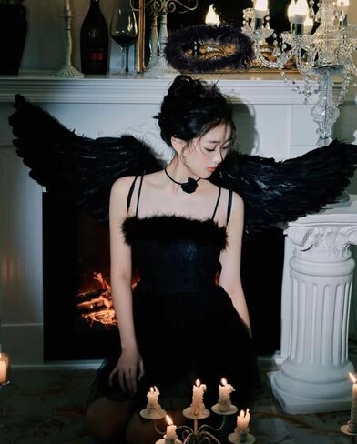 KROMPG أجنحة الملاك السوداء وأجنحة الهالة السوداء للبالغين أجنحة سوداء للنساء أجنحة سوداء للهالوين (متوسط) in Kuwait