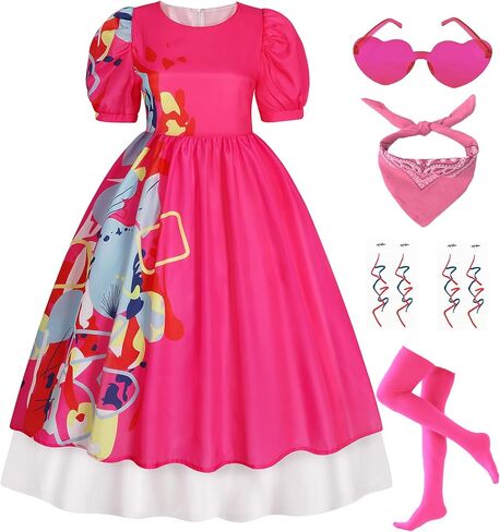 RKKVQP Weird Doll Costume Women Adult Pink Puffy Sleeve Dress 2023 Movie Kate Cosplay Hot Pink Halloween Costume Fancy Outfit in Kuwait