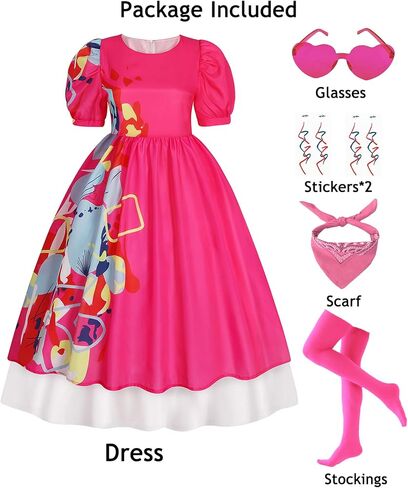 RKKVQP Weird Doll Costume Women Adult Pink Puffy Sleeve Dress 2023 Movie Kate Cosplay Hot Pink Halloween Costume Fancy Outfit in Kuwait