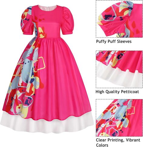 RKKVQP Weird Doll Costume Women Adult Pink Puffy Sleeve Dress 2023 Movie Kate Cosplay Hot Pink Halloween Costume Fancy Outfit in Kuwait