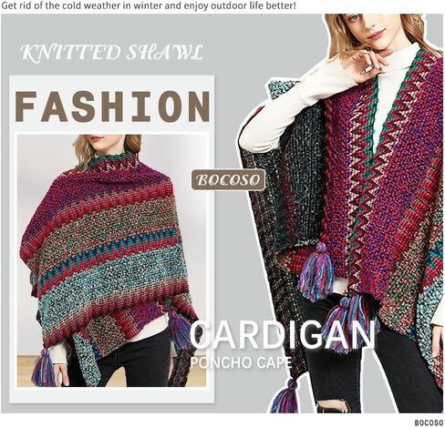 BOCOSO Knit Shawl Wrap Poncho Cape for Women, Ladies Knitted Cardigan Kimono with Fringe for Fall Winter in Saudi Arabia