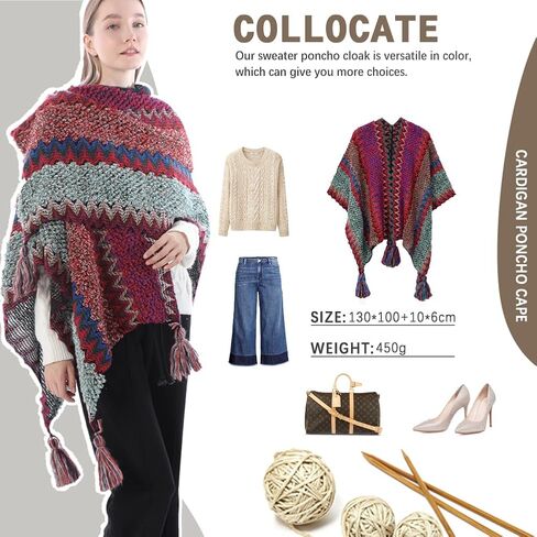 BOCOSO Knit Shawl Wrap Poncho Cape for Women, Ladies Knitted Cardigan Kimono with Fringe for Fall Winter in Saudi Arabia