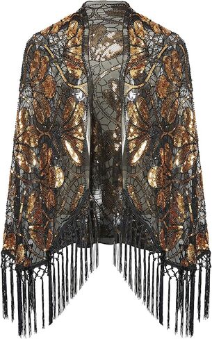 BABEYOND Women's Flapper Shawl Evening Wrap 1920s Sequin Beaded Cape Cover Up for Party in Kuwait