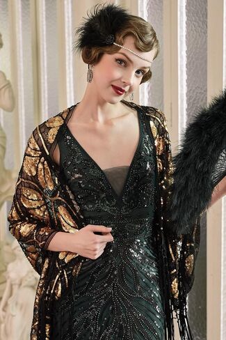 BABEYOND Women's Flapper Shawl Evening Wrap 1920s Sequin Beaded Cape Cover Up for Party in Kuwait