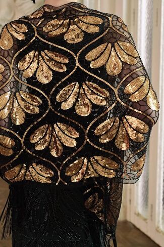 BABEYOND Women's Flapper Shawl Evening Wrap 1920s Sequin Beaded Cape Cover Up for Party in Kuwait