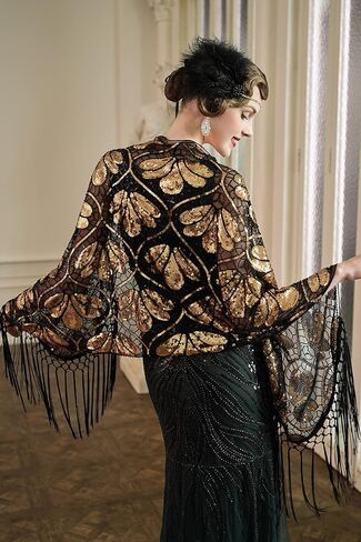BABEYOND Women's Flapper Shawl Evening Wrap 1920s Sequin Beaded Cape Cover Up for Party in Kuwait