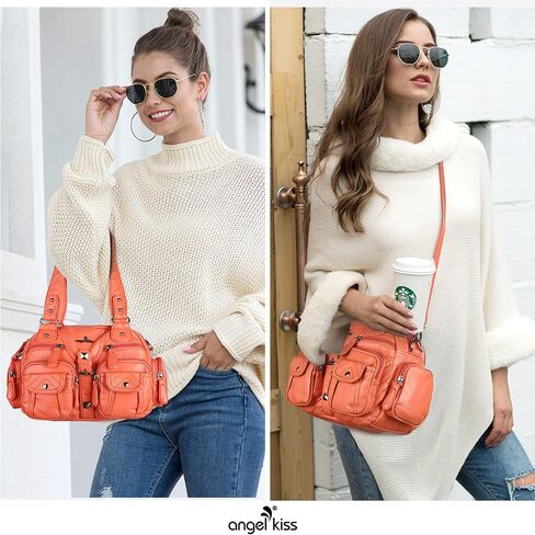 Angel Kiss Hobo Crossbody Purses for Women Shoulder Bag Multipocket Soft Hobo Purses Removable Strap Leather Handbags in Kuwait