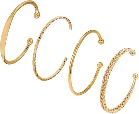 ريوسو 4 قطع من اساور عريضة ذهبية للنساء، اساور عريضة رفيعة وبسيطة، نحاس، بدون احجار كريمة in Kuwait