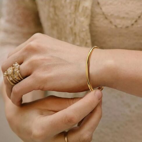 ريوسو 4 قطع من اساور عريضة ذهبية للنساء، اساور عريضة رفيعة وبسيطة، نحاس، بدون احجار كريمة in Kuwait