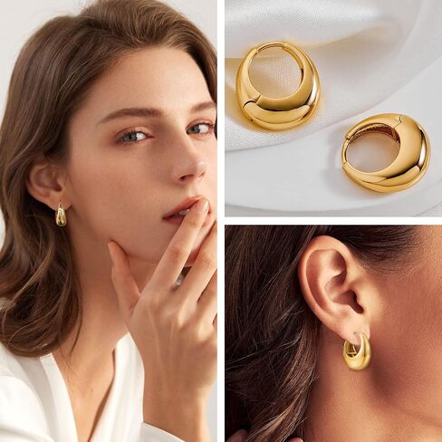 YUJIE Gold Hoop Earrings Chunky Gold Huggie Earrings for Women Girls 18K Gold Plated Earrings Hypoallergenic Small Gold Hoop Earrings for Men Fashion Jewelry in Saudi Arabia