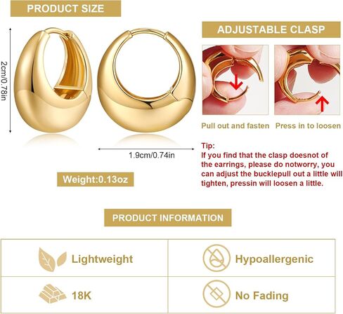 YUJIE Gold Hoop Earrings Chunky Gold Huggie Earrings for Women Girls 18K Gold Plated Earrings Hypoallergenic Small Gold Hoop Earrings for Men Fashion Jewelry in Saudi Arabia