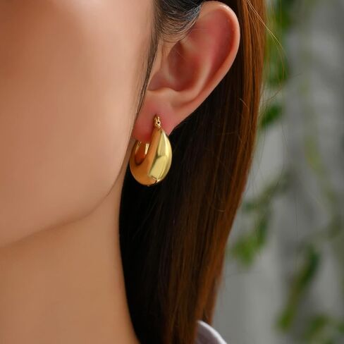 اقراط حلقية ذهبية مكتنزة للنساء خفيفة الوزن وسميكة مطلية بالذهب عيار 18 قيراط، اقراط حلقية كبيرة مكتنزة لا تسبب الحساسية، نحاس، بدون احجار كريمة, النحاس, لا أحجار كريمة in Kuwait